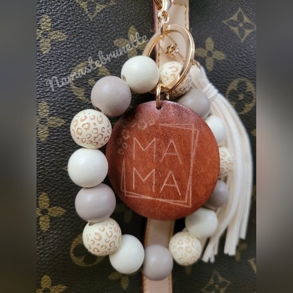 Wooden Beaded Mama Keychain Bag Charm With Blue Tassel - Picture 9 of 11